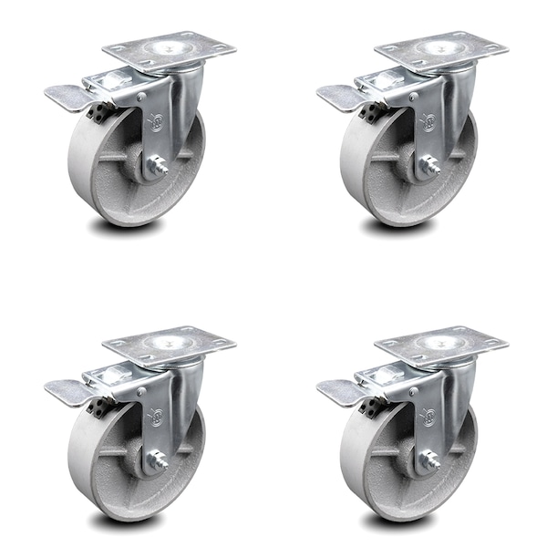 5 Inch Semi Steel Swivel Top Plate Caster Set with Total Lock Brake SCC